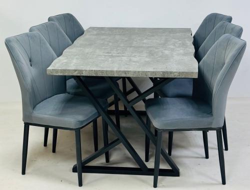 طقم طاوله طعام خشب مودرن لون رمادي6 كرسي من كاما