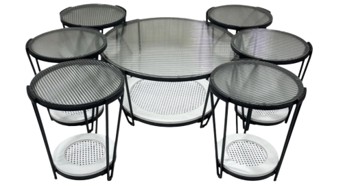 طقم طاولات خدمة4+1 زجاج وخشب لون أبيض من كاما