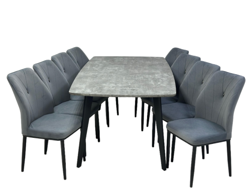 طقم طاوله طعام خشب تصميم عصري لون رمادي 8 كرسي من كاما