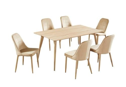 طقم طاوله طعام بخشب تصميم أنيق لون خشبي6 كرسي من كاما