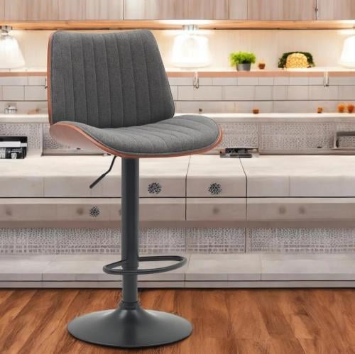 كرسي بار قماش رمادي غامق بقاعدة حديد دوار من كاما