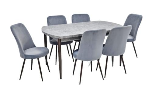 طاولة طعام خشب مع 6 كراسي مخمل لون رمادي مقدم لكم من كاما