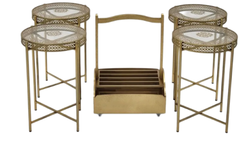 طقم طاولات خدمة دائري 4 قطع اكليريك و زجاج ذهبي مقدمة لكم من كاما