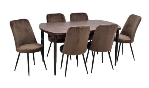 طاولة طعام خشب مع 6 كراسي مخمل لون بني مقدم لكم من كاما