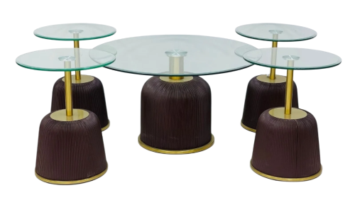 طقم طاولات خدمة4+1 جلد بني و زجاج لون من كاما