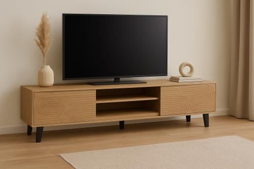 طاولة تلفزيون خشبية لون بيج  بتصميم مودرن  – 160سم