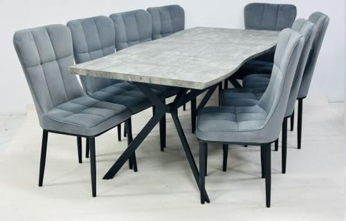 طقم طاوله طعام بخشب تصميم أنيق لون رمادي 8 كرسي من كاما