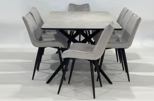 طاولة سفرة 8كرسي خشب لون رمادي مقدم لكم من كاما