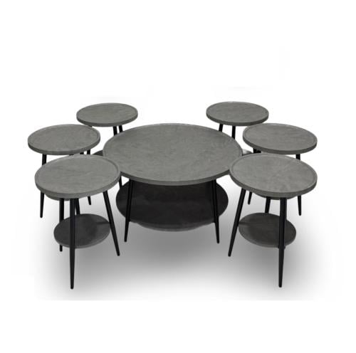 مجموعة طاولات خدمة خشب 6+1 –  لون رمادي غامق – طاولة كبيرة مع 6 طاولات تقديم صغيرة – مثالي للمنزل والضيافة – من كاما