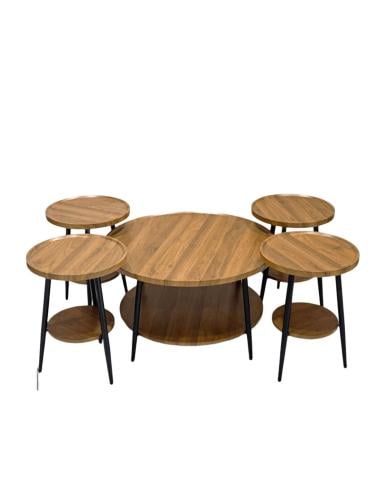 مجموعة طاولات خدمة خشب 6+1 – لون بني فاخر – طاولة كبيرة مع 6 طاولات تقديم صغيرة – مثالي للمنزل والضيافة – من كاما