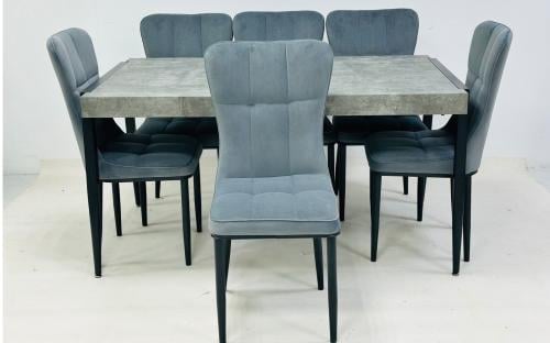 طقم طاوله طعام بخشب تصميم موردن لون رمادي 6 كرسي من كاما