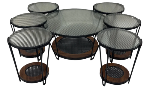 طقم طاولات خدمة 4+1 زجاج وخشب لون بني غامق من كاما