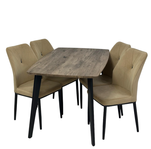 طقم طاوله طعام خشب تصميم أنيق لون بيج 4 كرسي من كاما