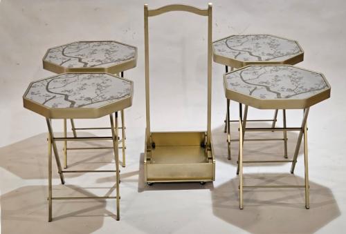 طقم طاولات خدمة 4 قطع  و زجاج ذهبي مقدمة لكم من كاما