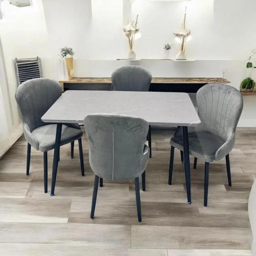 طاولة طعام بديل رخام - 6 كرسي - رمادي من كاما