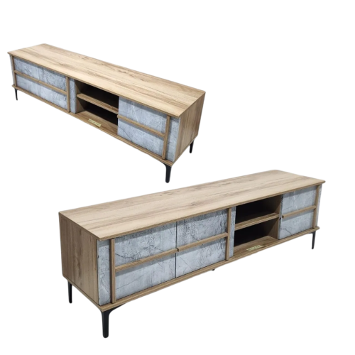 طاولة تلفزيون لون خشبي ورمادي  مقاس 160 سم من كاما