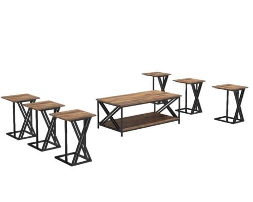 طقم طاولات شاي لون بني سطح خشب 7 قطع من كاما