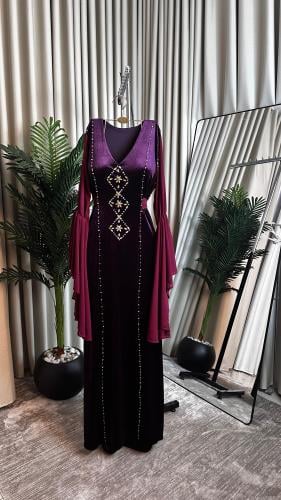 فستان مخمل شك يدوي خرز