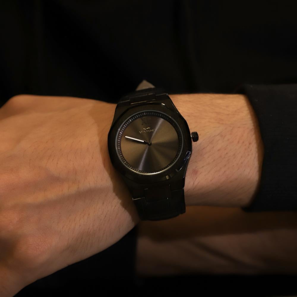 ساعة رجالي جلد أسود