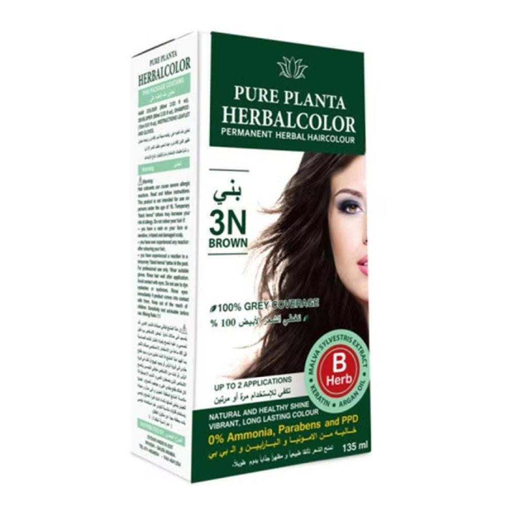 صبغة شعر هيربل كولور بني بالاعشاب خاليه من الامونيا من بيور بلانتا , 3 ان