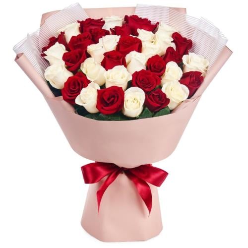 بوكيه ورد أحمر في ابيض RC021