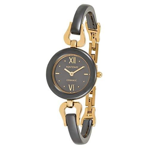 - Fontenay Women's Black Dial Ceramic And Yellow G...