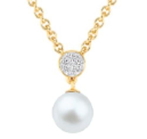 Gold-plated necklace with pearl and white cubic zirconia - DICA166GZ45E - قلادة مطلية بالذهب مع حجر اللؤلؤ و احجار الزيريكون الابيض