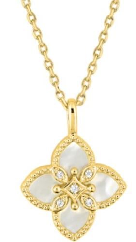 Gold plated necklace with MOP and zirconia - DSC388Z45E - قلادة مطلية بالذهب مع صدف و احجار  الزيريكونيا