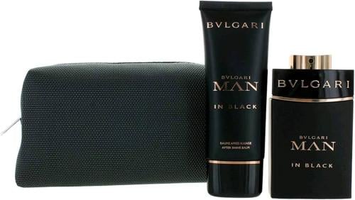 Bvlgari Man In Black Gift Set 3Pcs For Men Edp 100ml & After Shave 75ml &Travel Pouch - بولقاري مان ان بلاك طقم هدية 3 قطع او دو بارفيوم 100 مل & بلسم بعد الحلاقة 75 مل & شنطة سفر صغيره