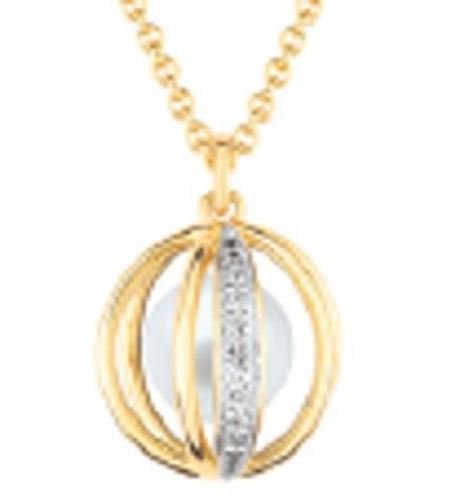 Gold-plated necklace with pearl and white cubic zirconia - DICA169GZ45E - قلادة مطلية بالذهب مع حجر اللؤلؤ و احجار الزيريكون الابيض