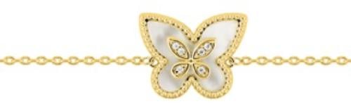 Gold plated bracelet with MOP and zirconia - DSB389Z18E - سوار مطلي بالذهب مع صدف و زيريكون