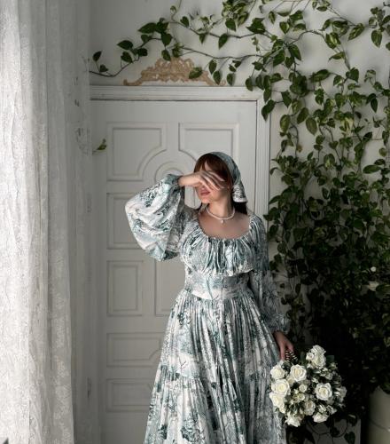 White/green dress