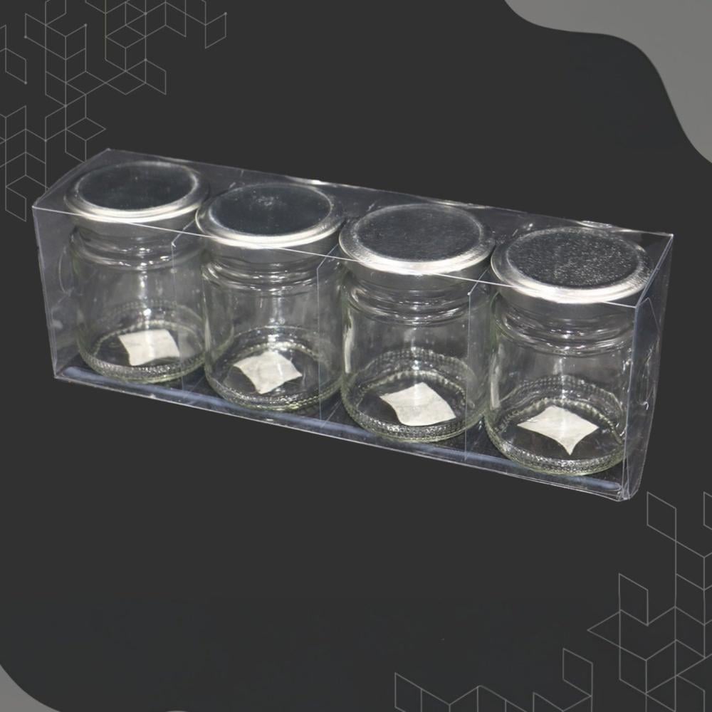 طقم علب زجاج بغطاء ستيل 4 حبات