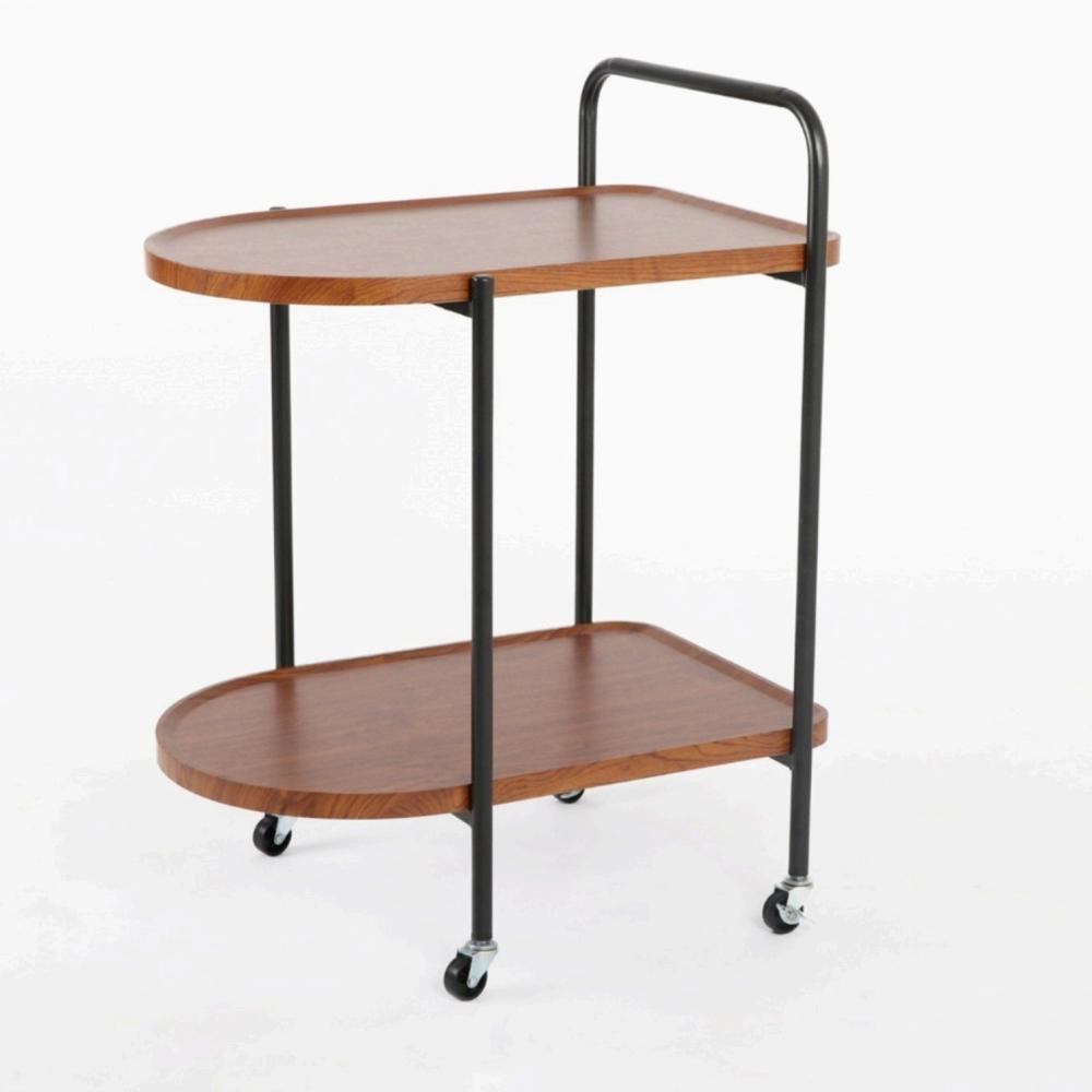 عربة تقديم خشبية بعجلات