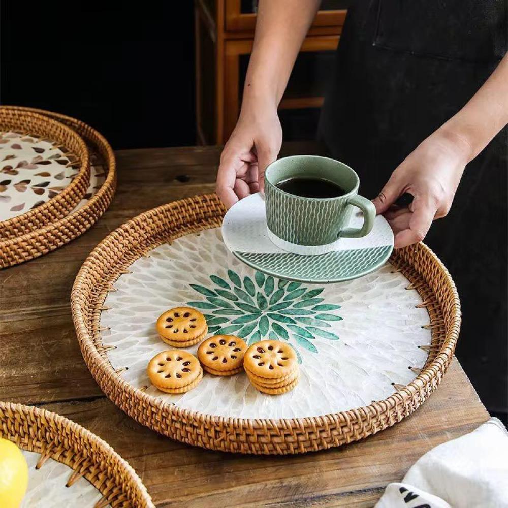 طقم صواني خوص و خزف حبتين