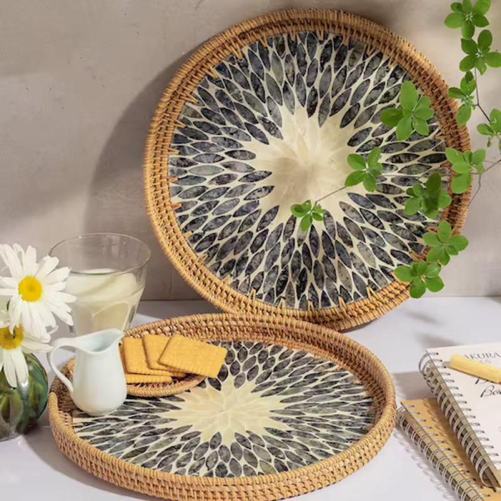 طقم صواني خوص و خزف حبتين