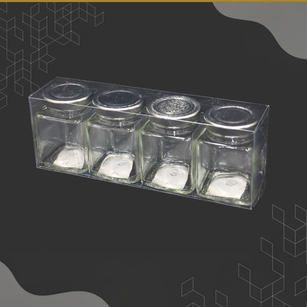 طقم علب زجاج بغطاء ستيل 4 حبات