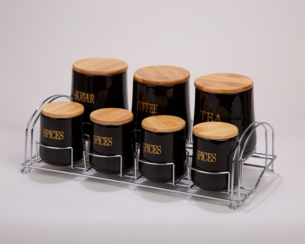 طقم علب بهارات 7 حبات وقاعده