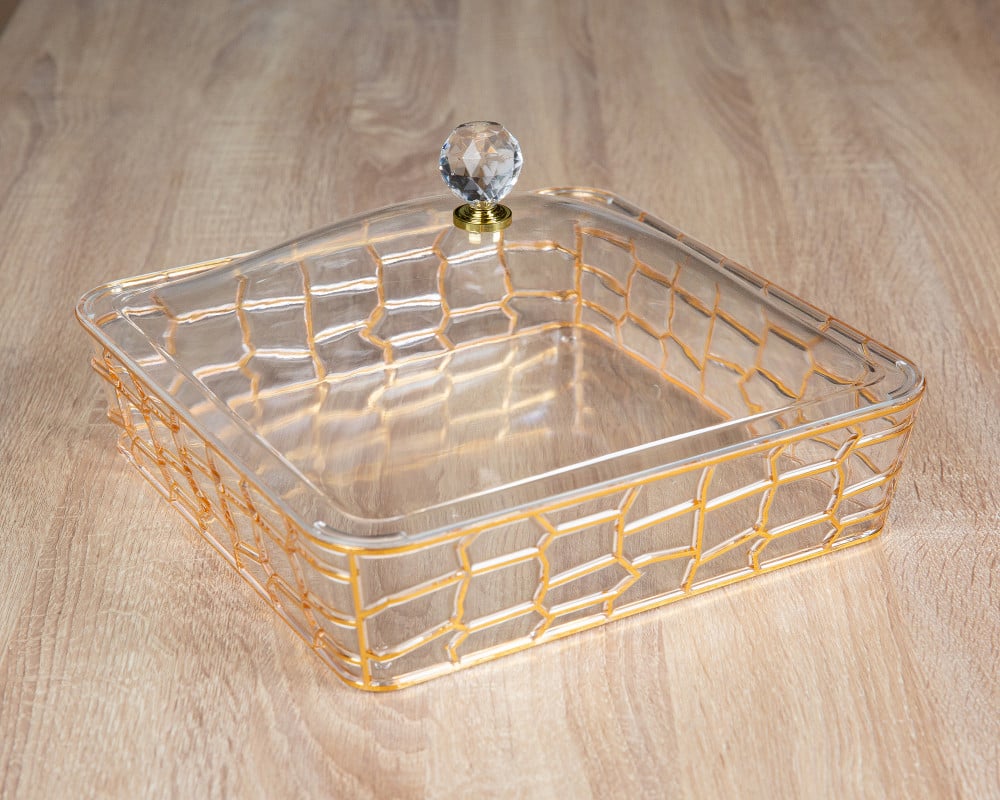 صينية اكريلك ذهبيه 28سم مربعه