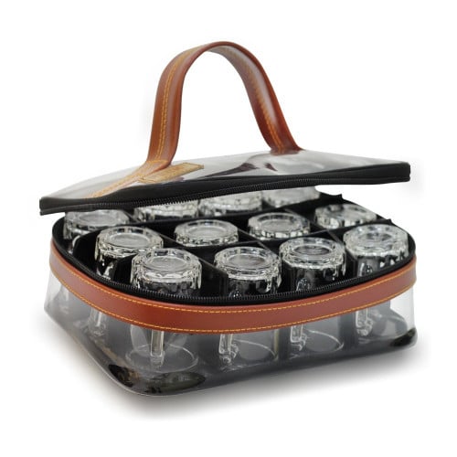 حافظة 12 بيالة شفاف بني