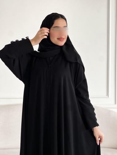 عبايه ساده كم ازرار قماش صيفي يهفهف الملحقات . طرح...