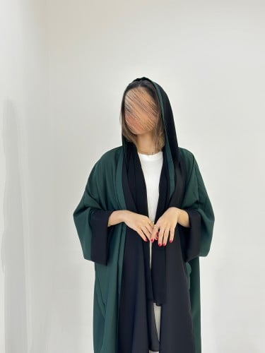 عباية دبل فيس زيتي وأسود- نص بشت A235
