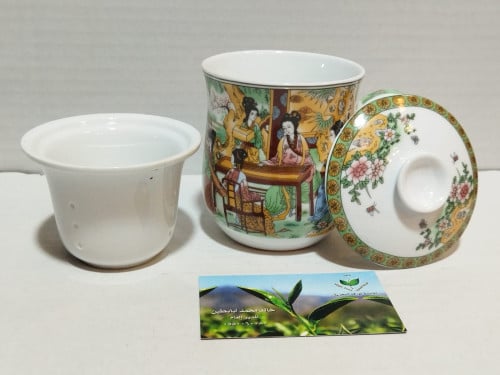 كوب شاي برسلان (300مل)غطا ومصفاة 7 | 7 Porcelain m...