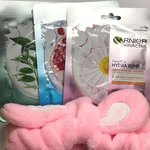 مجموعه 3ماسكات من جارنييه + ربطه شعر