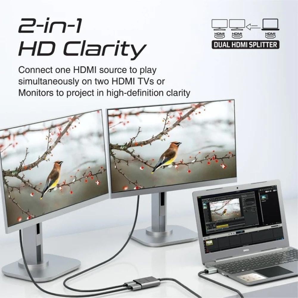 استمتع بتجربة مشاهدة مذهلة مع مقسم HDMI عالي الجودة 4K بمخرج HDMI مزدوج مع سهولة التوصيل والتشغيل وبطول كابل 1 متر Promate MediaSplit-H2