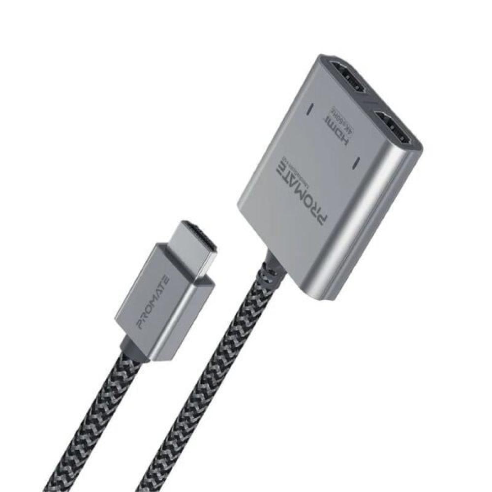 استمتع بتجربة مشاهدة مذهلة مع مقسم HDMI عالي الجودة 4K بمخرج HDMI مزدوج مع سهولة التوصيل والتشغيل وبطول كابل 1 متر Promate MediaSplit-H2