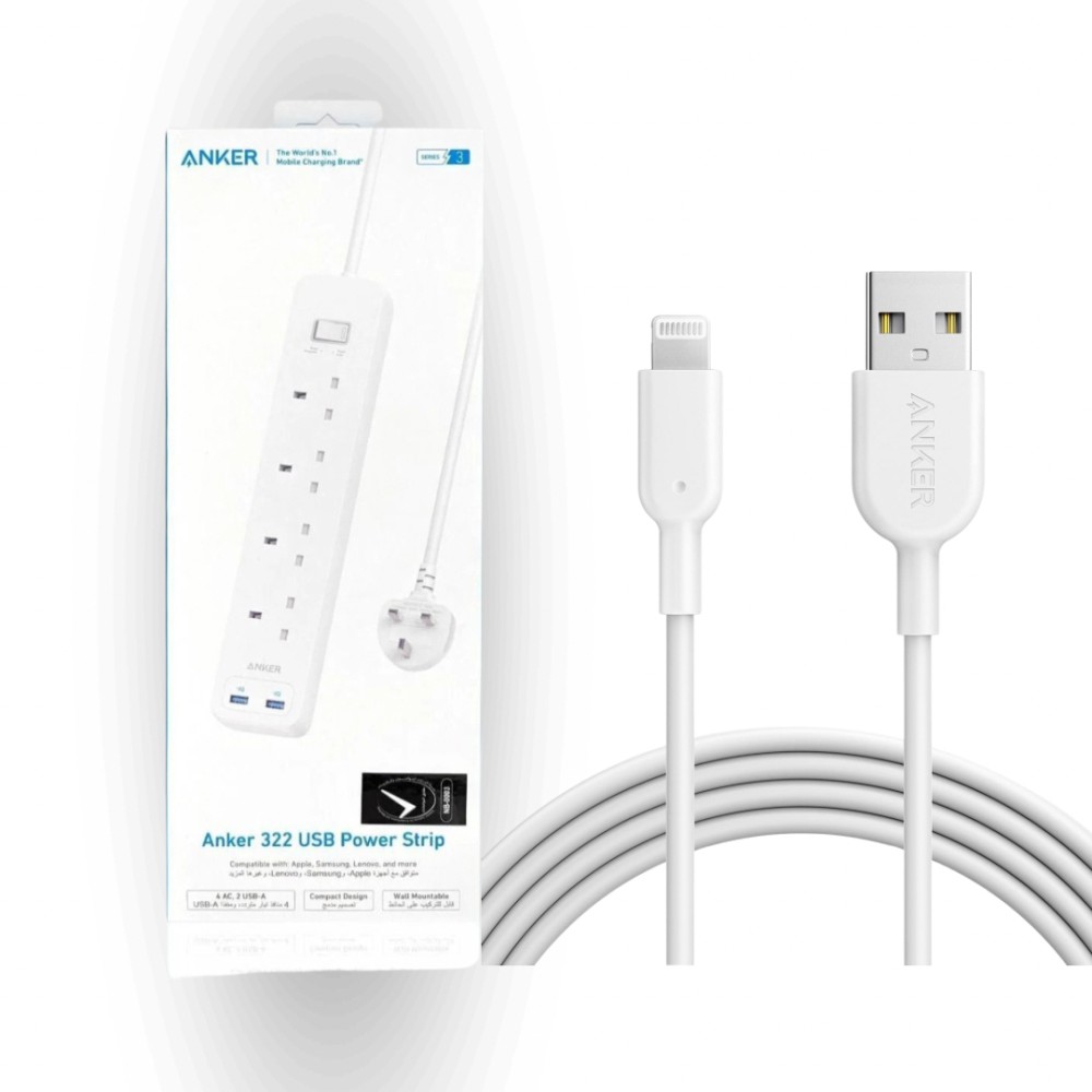 عرض انكر توصيلة 4 منافذ تيار ومنفذين USB + كيبل بطول 1.8 متر