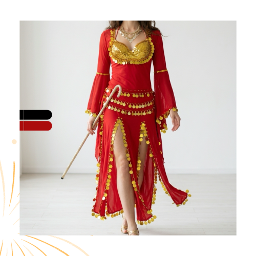 Elegant red and black Egyptian dance suit