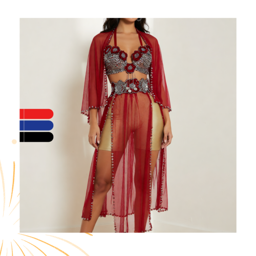 بدلة رقص مصري فخمة بثلاث قطع