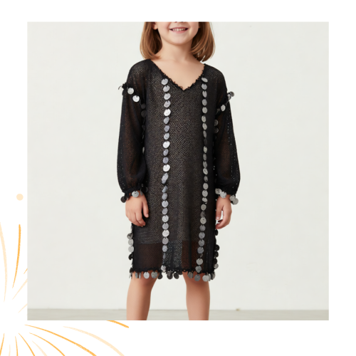 جلابية اطفال للرقص الشرقي لون اسود مع فضي